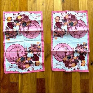 Vintage Linen Tea Towels Floral Kitchen Towels White Pink Set of 2